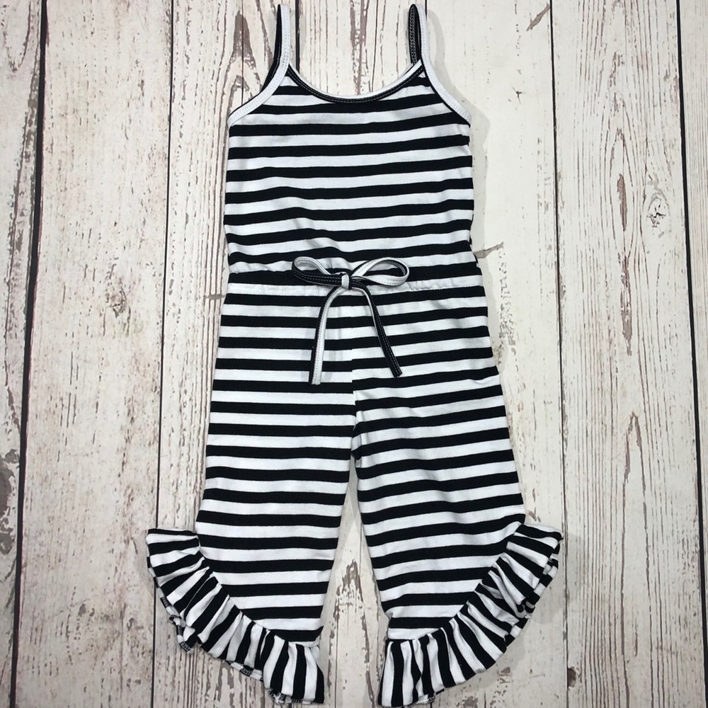 NEW Black & White Striped Ruffle Jumpsuit